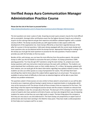 Verified Avaya Aura Communication Manager Administration Practice Course