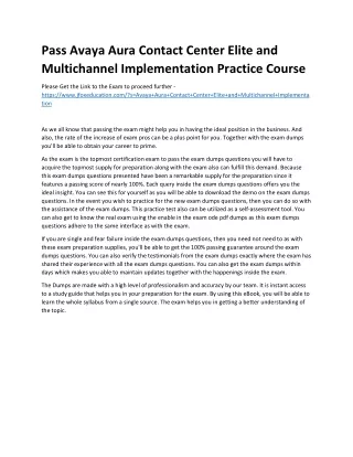Pass Avaya Aura Contact Center Elite and Multichannel Implementation Practice Co