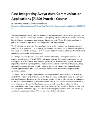 Pass Integrating Avaya Aura Communication Applications (7130) Practice Course