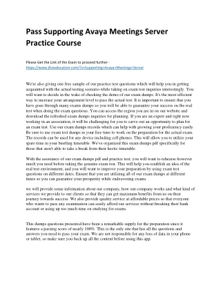 Pass Supporting Avaya Meetings Server Practice Course