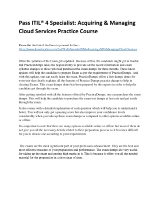 Pass ITIL® 4 Specialist: Acquiring & Managing Cloud Services Practice Course