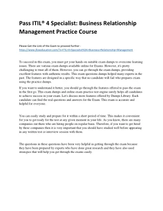 Pass ITIL® 4 Specialist: Business Relationship Management Practice Course