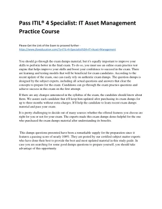 Pass ITIL® 4 Specialist: IT Asset Management Practice Course