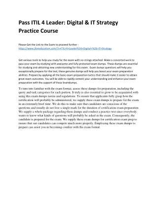 Pass ITIL 4 Leader: Digital & IT Strategy Practice Course