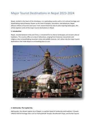 Major Tourist Destinations in Nepal 2023/2024