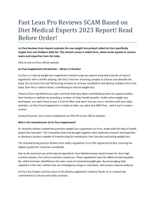 Fast- Lean- Pro -Reviews- SCAM -Based- on- Diet- Medical- Experts -2023- Report- Read -Before- Order
