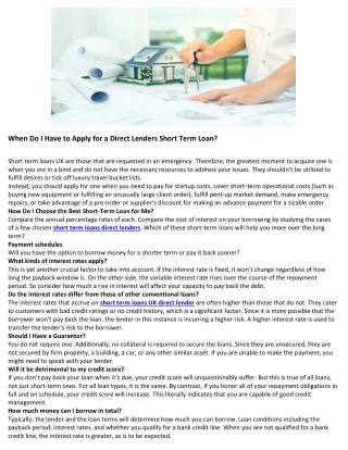 When Do I Have to Apply for a Direct Lenders Short Term Loan