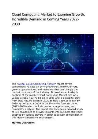 Cloud Computing Market to Examine Growth