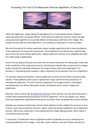 UnravelingTheTruthOfAIWatermarkRemoverAlgorithmsADeepDive