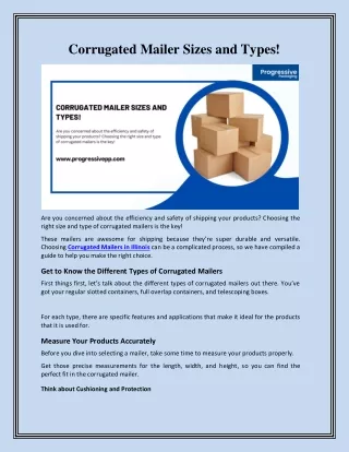 Corrugated Mailer Sizes and Types