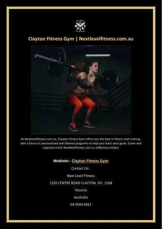 Clayton Fitness Gym | Nextlevelfitness.com.au