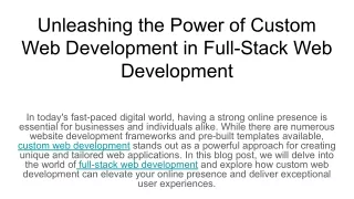 Unleashing the Power of Custom Web Development in Full-Stack Web Development