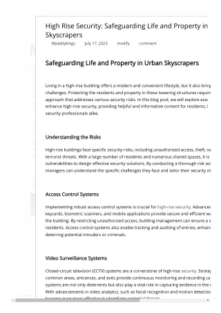 High Rise Security Safeguarding Life and Property in Urban Skyscrapers