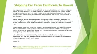 Shipping Car From California To Hawaii