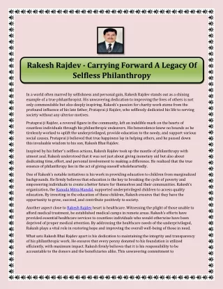 Rakesh Rajdev - Carrying Forward A Legacy Of Selfless Philanthropy