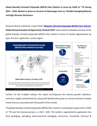 Biaxially Oriented Polyamide Films Market Growth and Development, 2023-2035