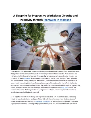 A Blueprint for Progressive Workplace-Diversity and Inclusivity through Teamwear in Maitland