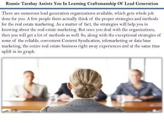 Ronnie Tarabay Assists You In Learning Craftsmanship Of Lead Generation