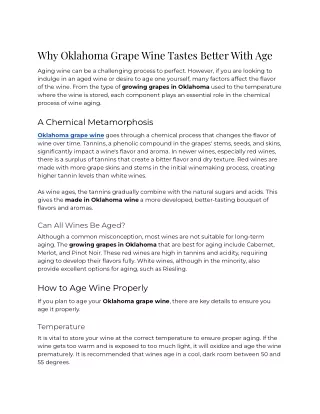 Why Oklahoma Grape Wine Tastes Better With Age