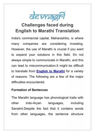 Challenges faced during English to Marathi translation