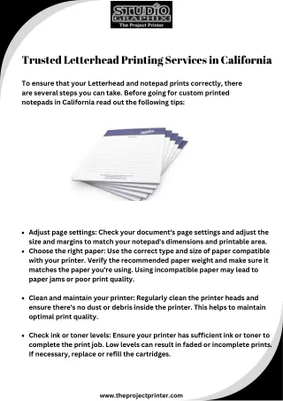 Trusted Letterhead Printing Services in California