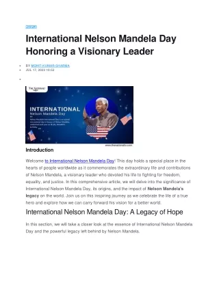 International Nelson Mandela Day Honoring a Visionary Leader
