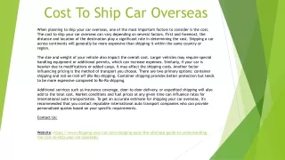 Cost To Ship Car Overseas