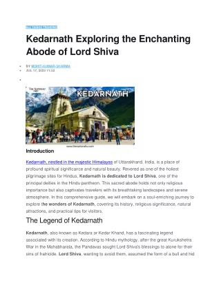 Kedarnath Exploring the Enchanting Abode of Lord Shiva