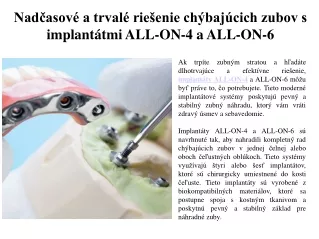 Trvalé a stabilné riešenie s implantátmi ALL-ON-4