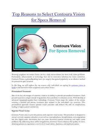 Top Reasons to Select Contoura Vision for Specs Removal