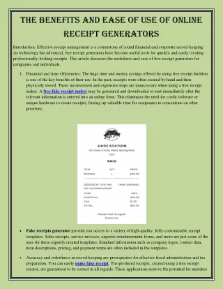 The Benefits and Ease of Use of Online Receipt Generators