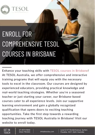 Enroll for Comprehensive TESOL Courses in Brisbane