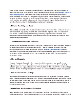 Choosing the Right Blood Sample Transport Containers_ Key Factors to Consider