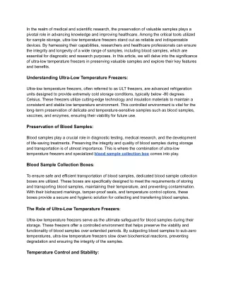 Preserving Valuable Samples_ Unlocking the Potential of Ultra-Low Temperature Freezers