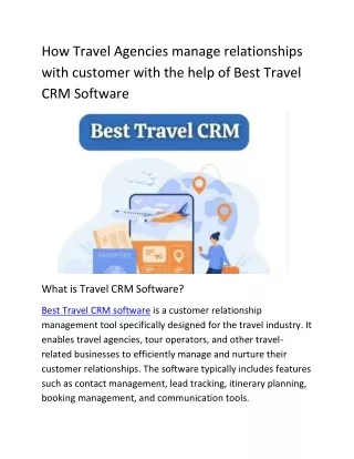 How Travel Agencies manage relationships with customer with the help of Best Travel CRM Software