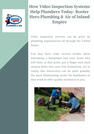 How Video Inspection Systems Help Plumbers Today- Rooter Hero Plumbing & Air of Inland Empire