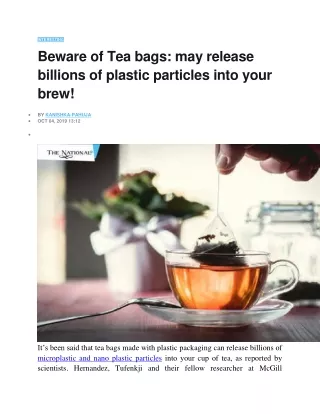 Beware of Tea bags may release billions of plastic particles into your brew