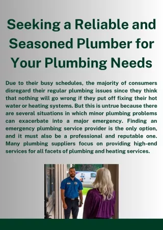 Seeking a Reliable and Seasoned Plumber for Your Plumbing Needs