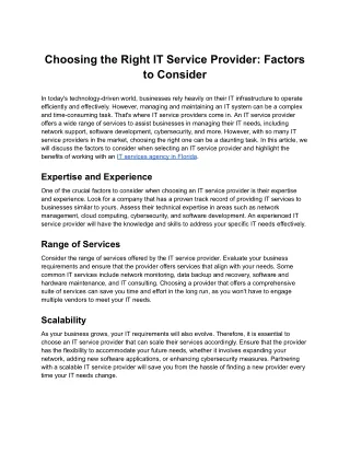 Choosing the Right IT Service Provider: Factors to Consider