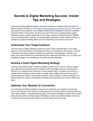Secrets to Digital Marketing Success: Insider Tips and Strategies