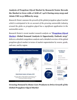 Propylene Glycol Market Analysis and Statistics by Top Manufacturers, 2023-2035