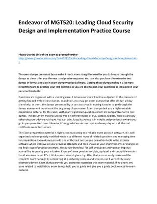 Endeavor of MGT520: Leading Cloud Security Design and Implementation Practice Co