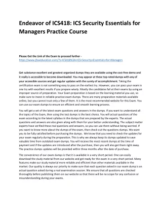 Endeavor of ICS418: ICS Security Essentials for Managers Practice Course