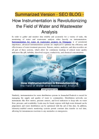 How Instrumentation is Revolutionizing the Field of Water and Wastewater Analysis