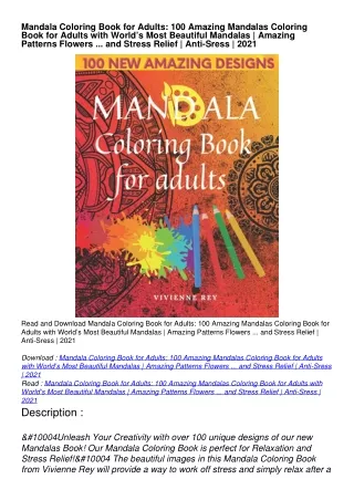 PDF_  Mandala Coloring Book for Adults: 100 Amazing Mandalas Coloring Book for Adults with World’s Most Beautiful Mandal