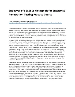 Endeavor of SEC580: Metasploit for Enterprise Penetration Testing Practice Cours