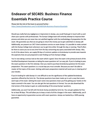 Endeavor of SEC405: Business Finance Essentials Practice Course