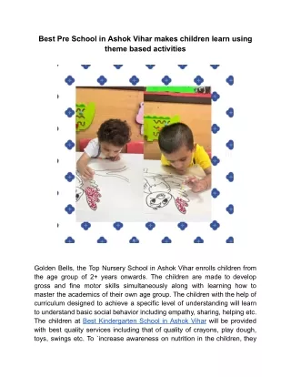 Best Pre School in Ashok Vihar makes children learn using theme based activities