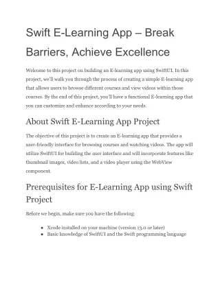 Swift E-Learning App – Break Barriers, Achieve Excellence