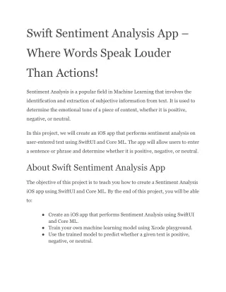 Swift Sentiment Analysis App – Where Words Speak Louder Than Actions